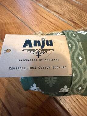 Anju Handcrafted Reusable 100% Cotton Eco-Bag Green Floral Block Print